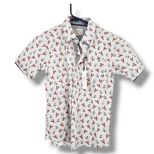 New FAZE 1 Lobster Anchor Print Button Up Nautical Short Sleeve Shirt Size S‎